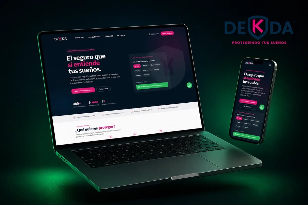 Mockup del sitio de DEKDA