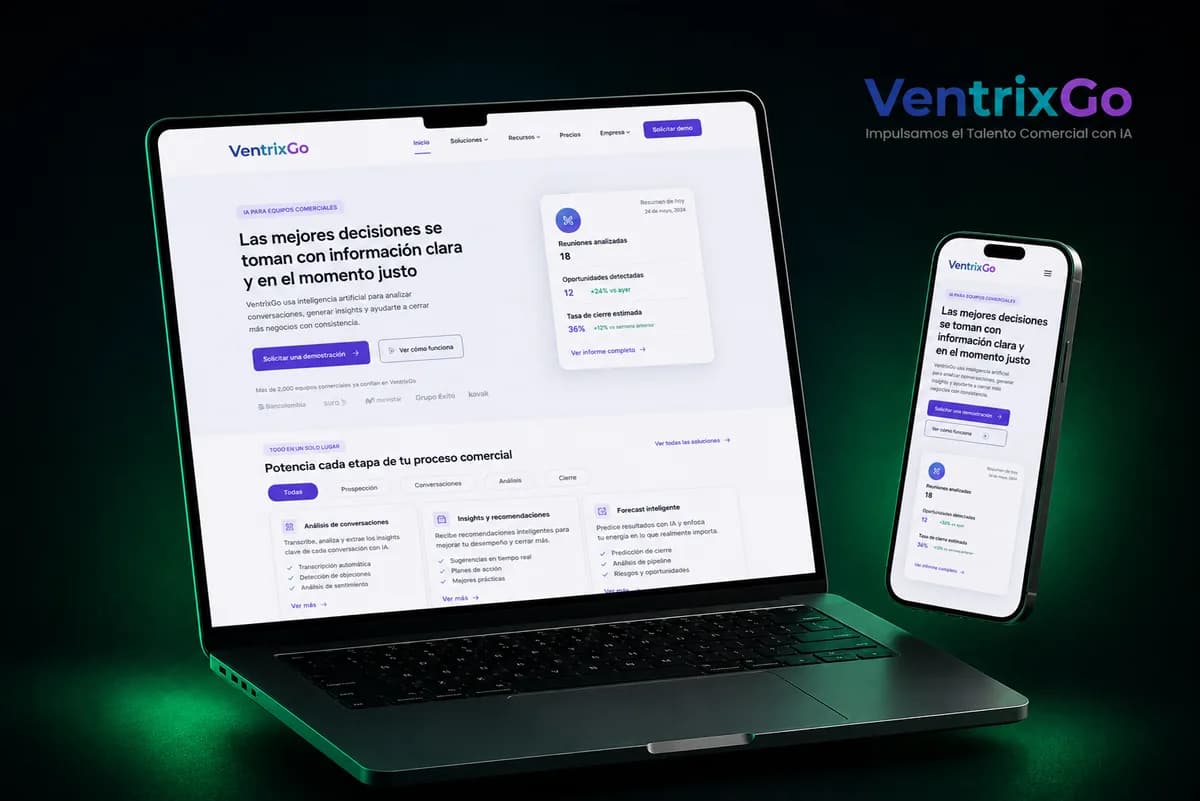 Mockup del sitio de VentrixGo