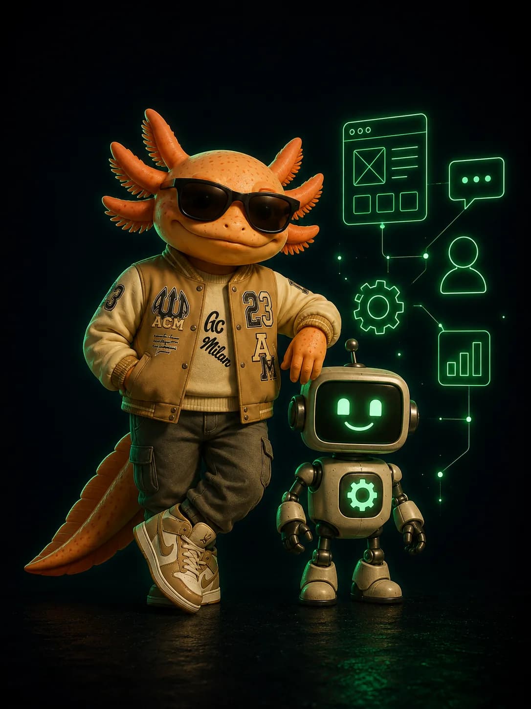 Ctrlito acompañado de un robot que atiende conversaciones